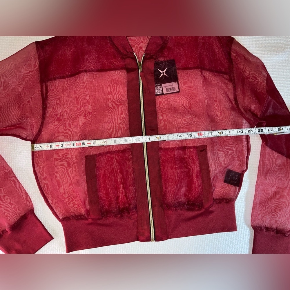 GSTQ (God Save The Queen) sheer bomber jacket in Port (red wine) / size large - Picture 11 of 13